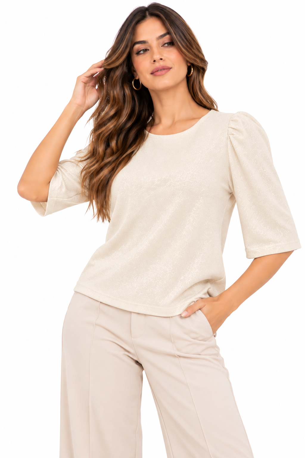Camiseta Negra de Punto con Brillos y Mangas Abullonadas - Imagen 4