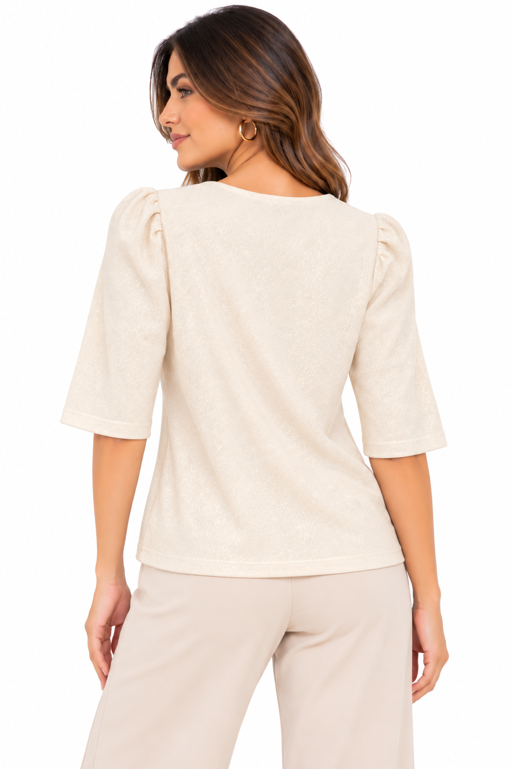 Camiseta Negra de Punto con Brillos y Mangas Abullonadas - Imagen 6