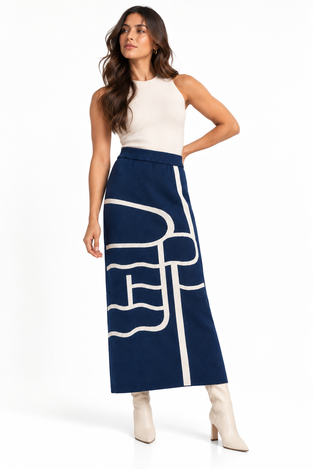 Falda Maxi en Tejido de Punto con Estampado Geométrico y Pretina Elástica - Imagen 5