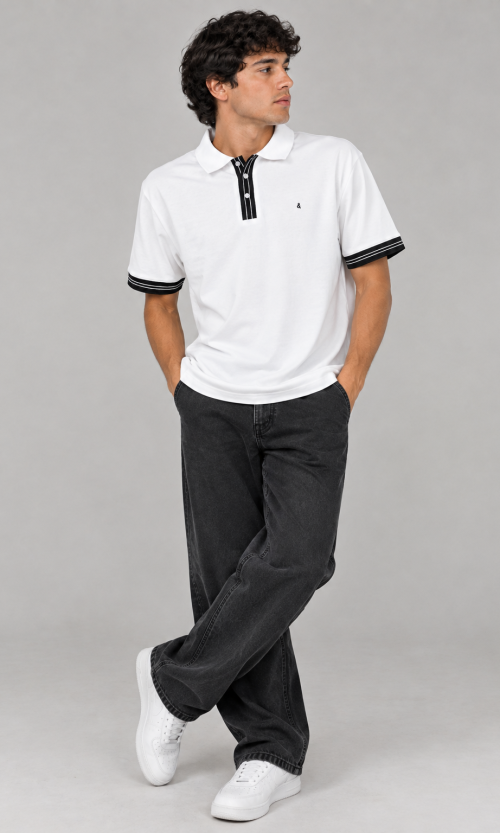 Camiseta Polo para Hombre con Pechera en Contraste y Bordado