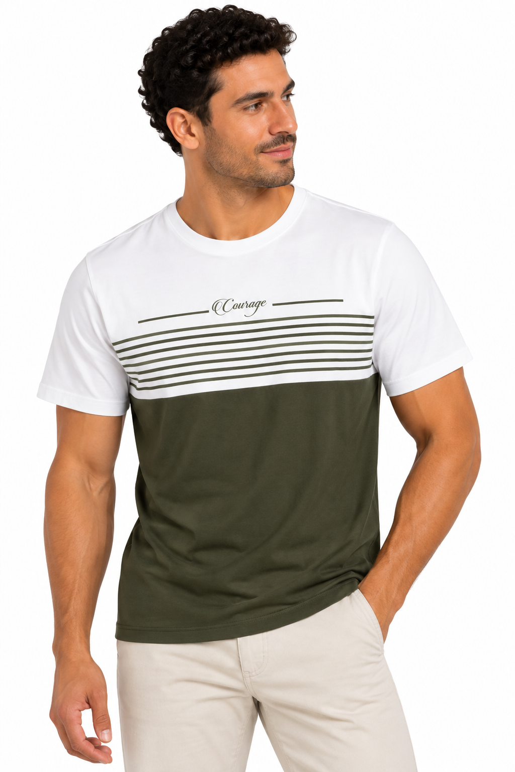 Camiseta para Hombre Estilo Color Block con Franjas Horizontales - Imagen 4