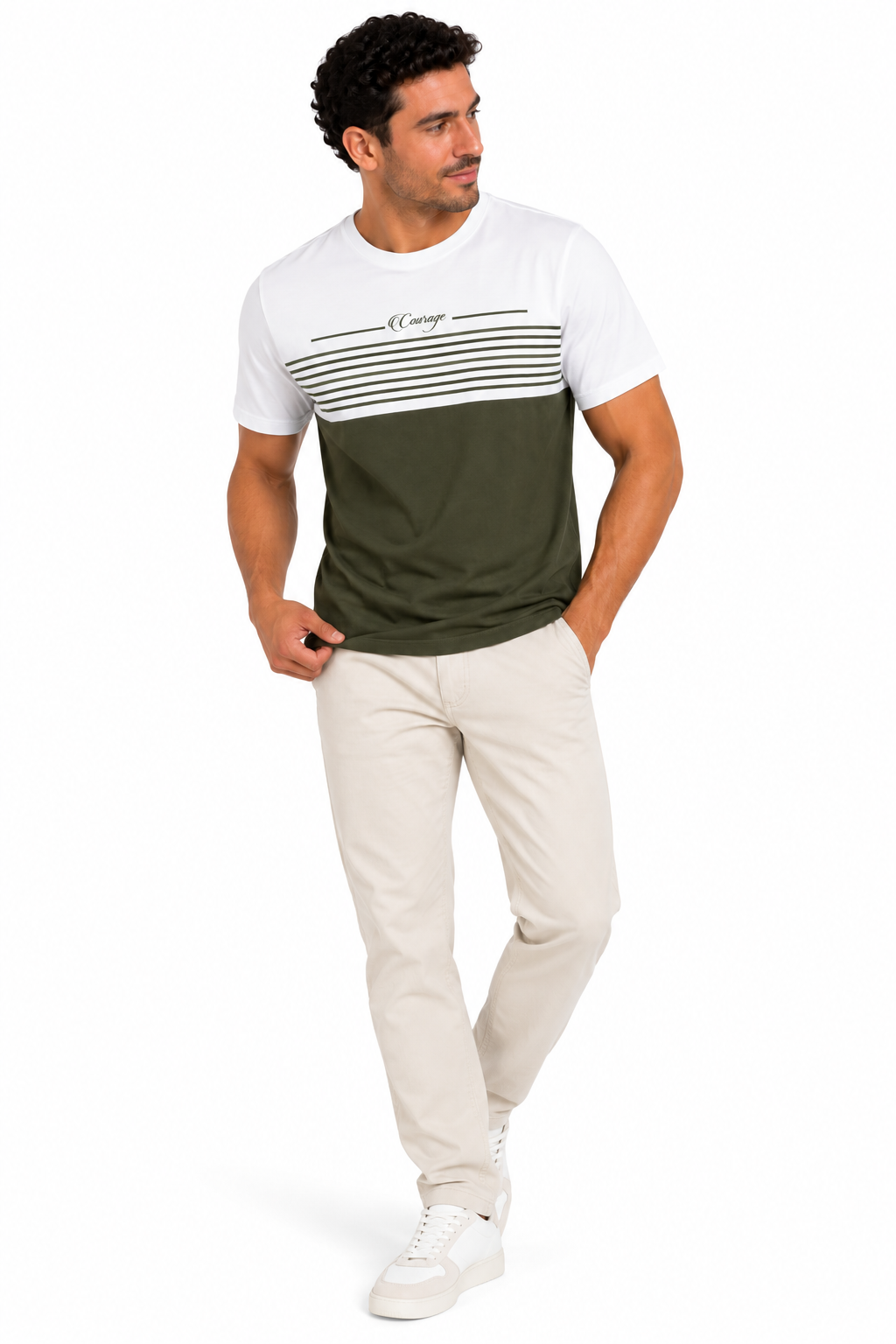 Camiseta para Hombre Estilo Color Block con Franjas Horizontales - Imagen 5