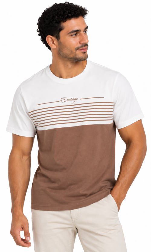 Camiseta para Hombre Estilo Color Block con Franjas Horizontales