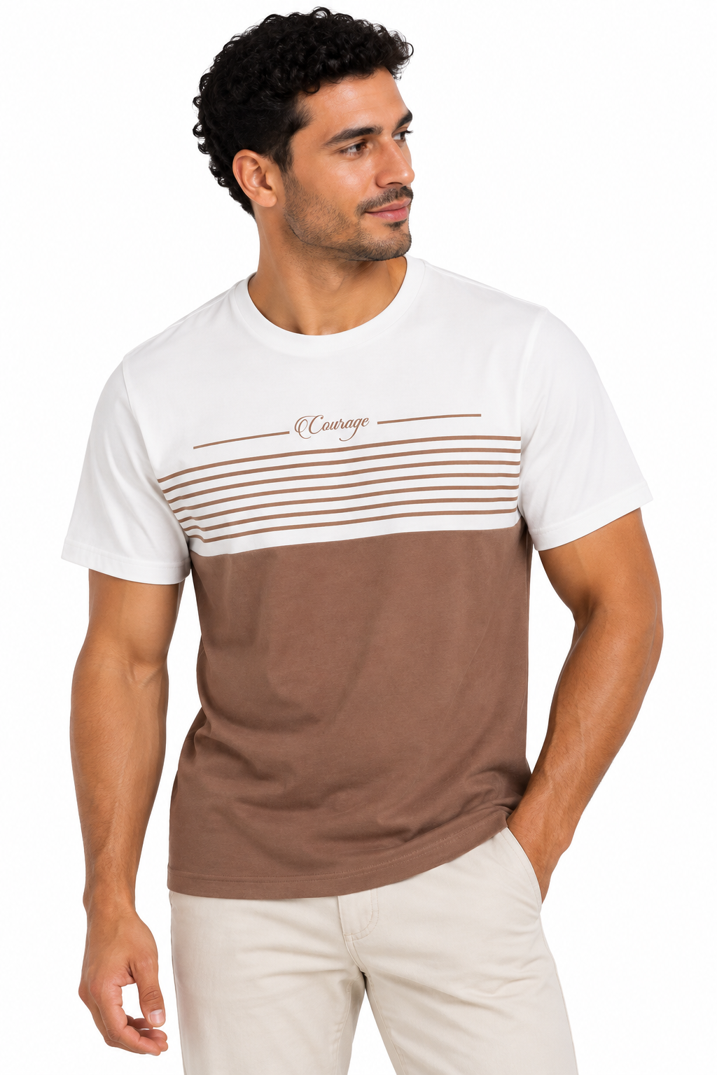 Camiseta para Hombre Estilo Color Block con Franjas Horizontales