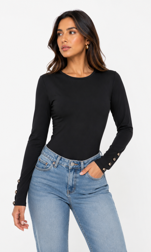 Camiseta tipo body mujer manga larga unicolor