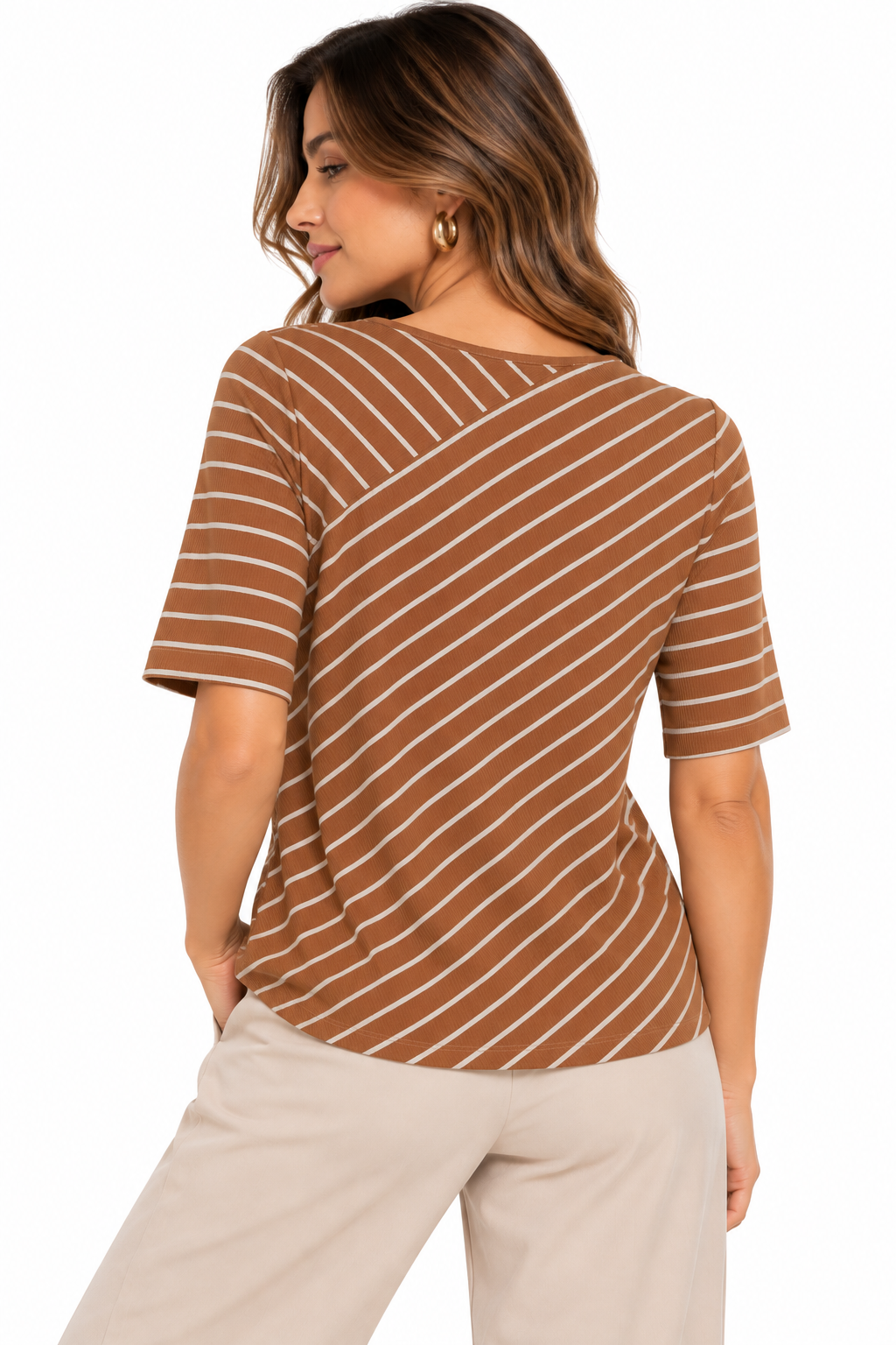 Camiseta para Mujer a Rayas con Escote en V Traslapado - Imagen 3