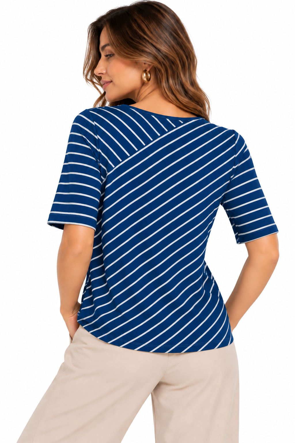 Camiseta para Mujer a Rayas con Escote en V Traslapado - Imagen 6