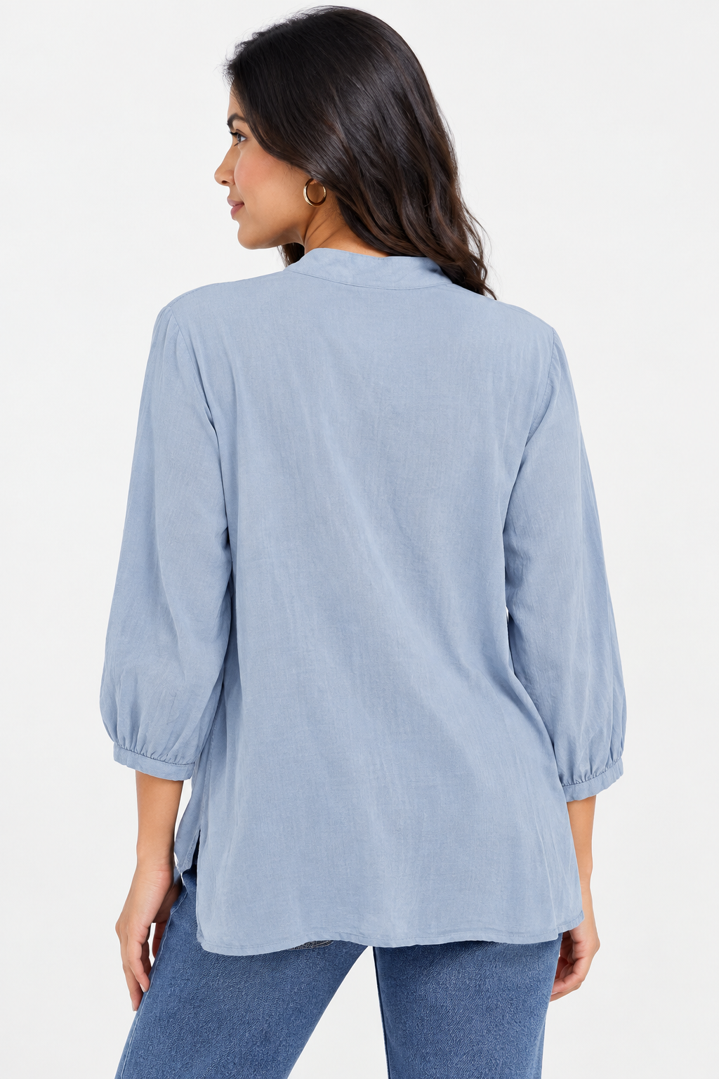 Blusa Camisera para Mujer de Aspecto Lino con Insertos de Encaje y Escote V - Imagen 5
