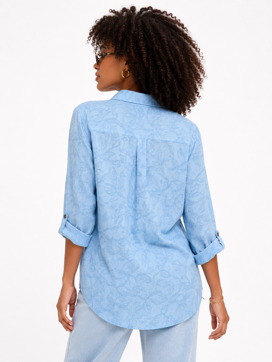 Camisa de Manga Larga Ajustable con Estampado Botánico Tonal - Imagen 3