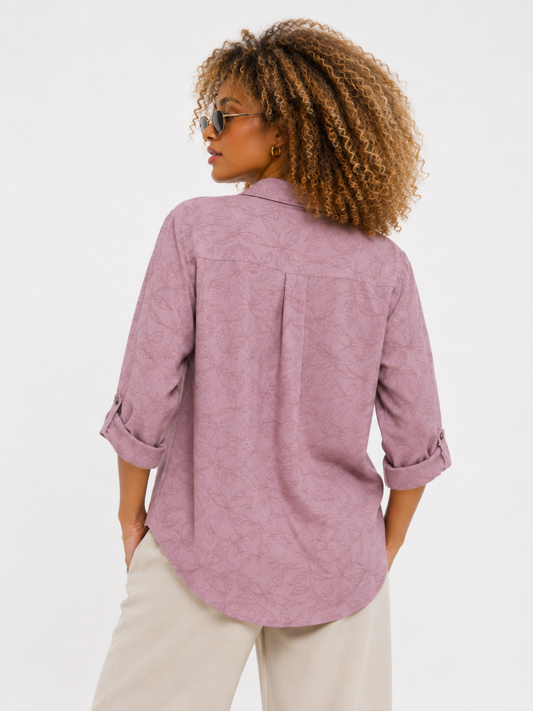 Camisa de Manga Larga Ajustable con Estampado Botánico Tonal - Imagen 6