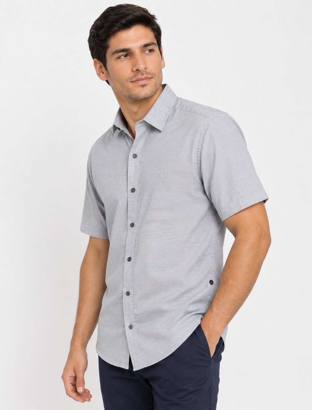 Camisa Casual Gris para Hombre de Manga Corta | Corte Regular Fit - Imagen 2