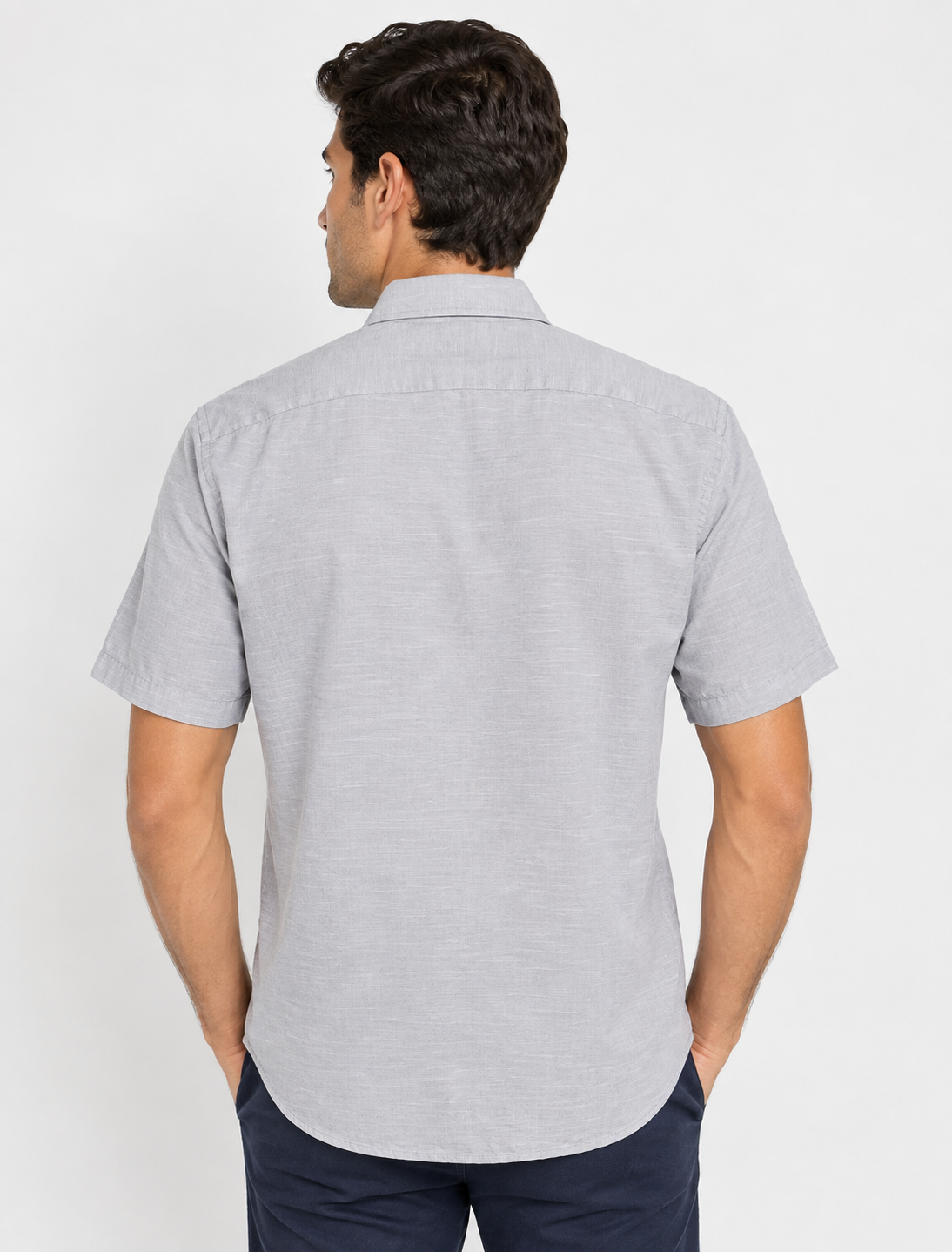 Camisa Casual Gris para Hombre de Manga Corta | Corte Regular Fit - Imagen 3