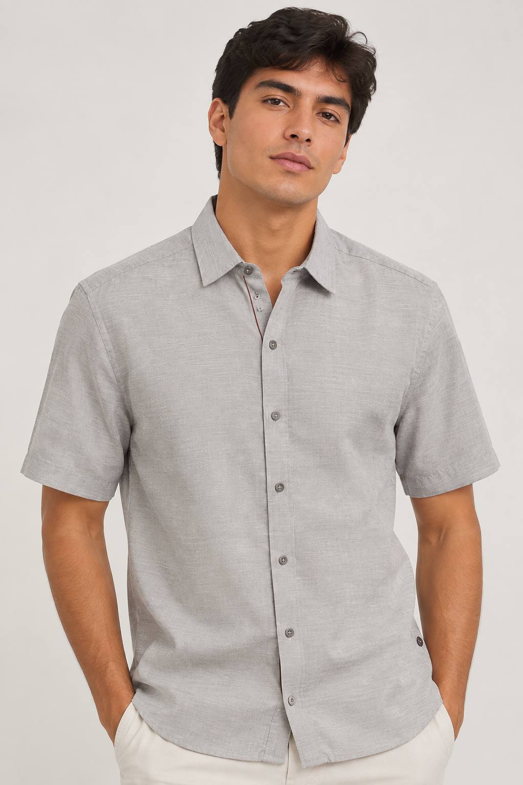 Camisa Casual Gris para Hombre de Manga Corta | Corte Regular Fit - Imagen 4