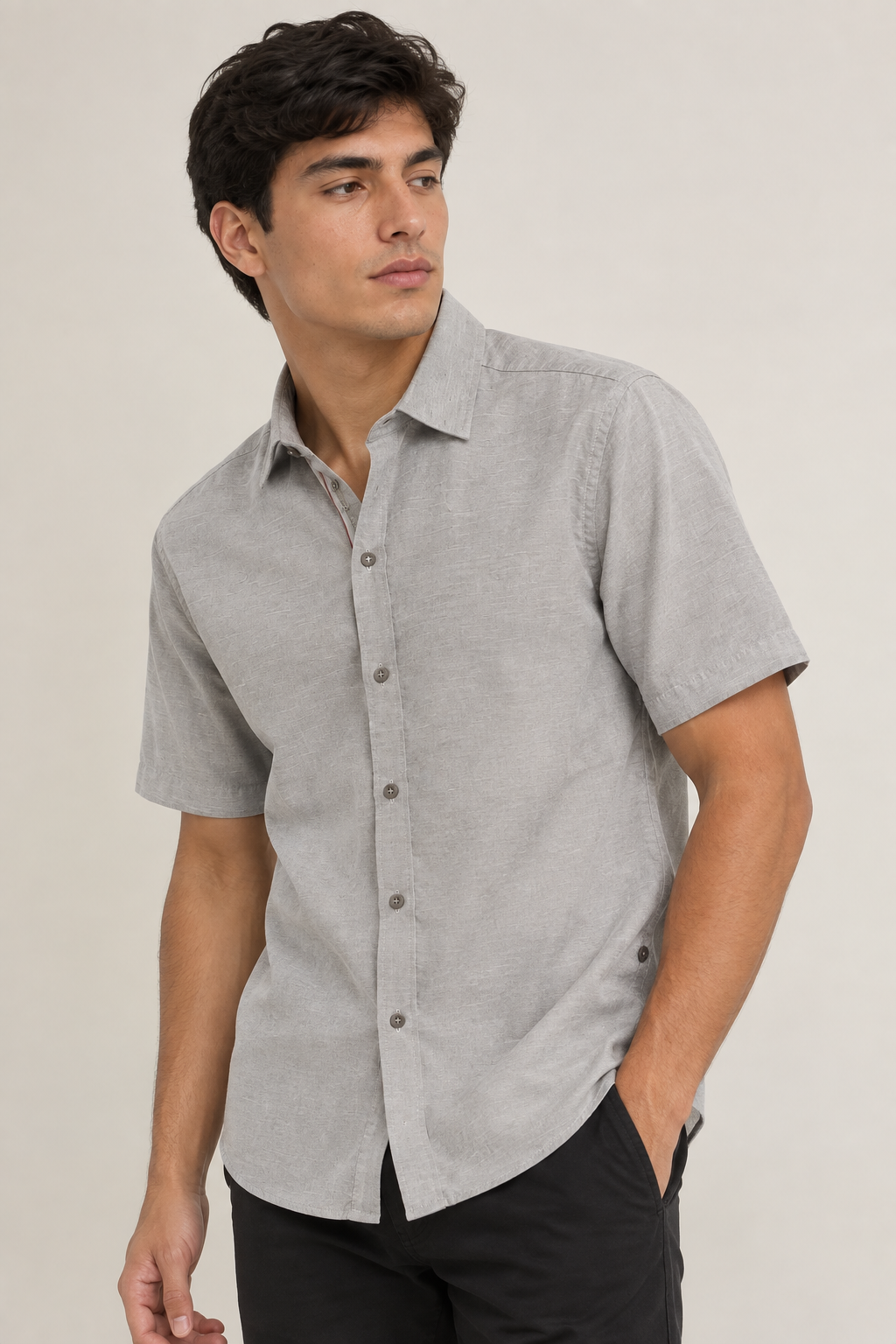 Camisa Casual Gris para Hombre de Manga Corta | Corte Regular Fit - Imagen 5