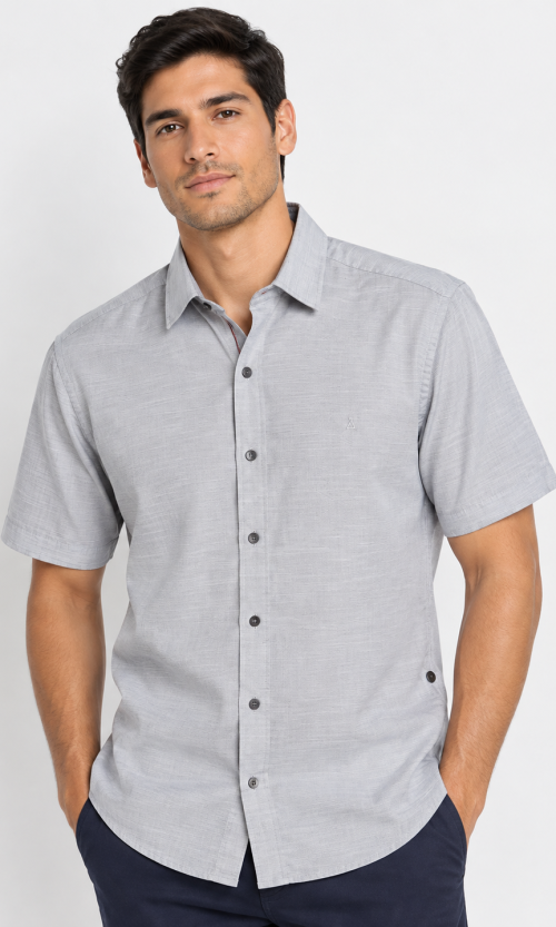 Camisa Casual Gris para Hombre de Manga Corta | Corte Regular Fit