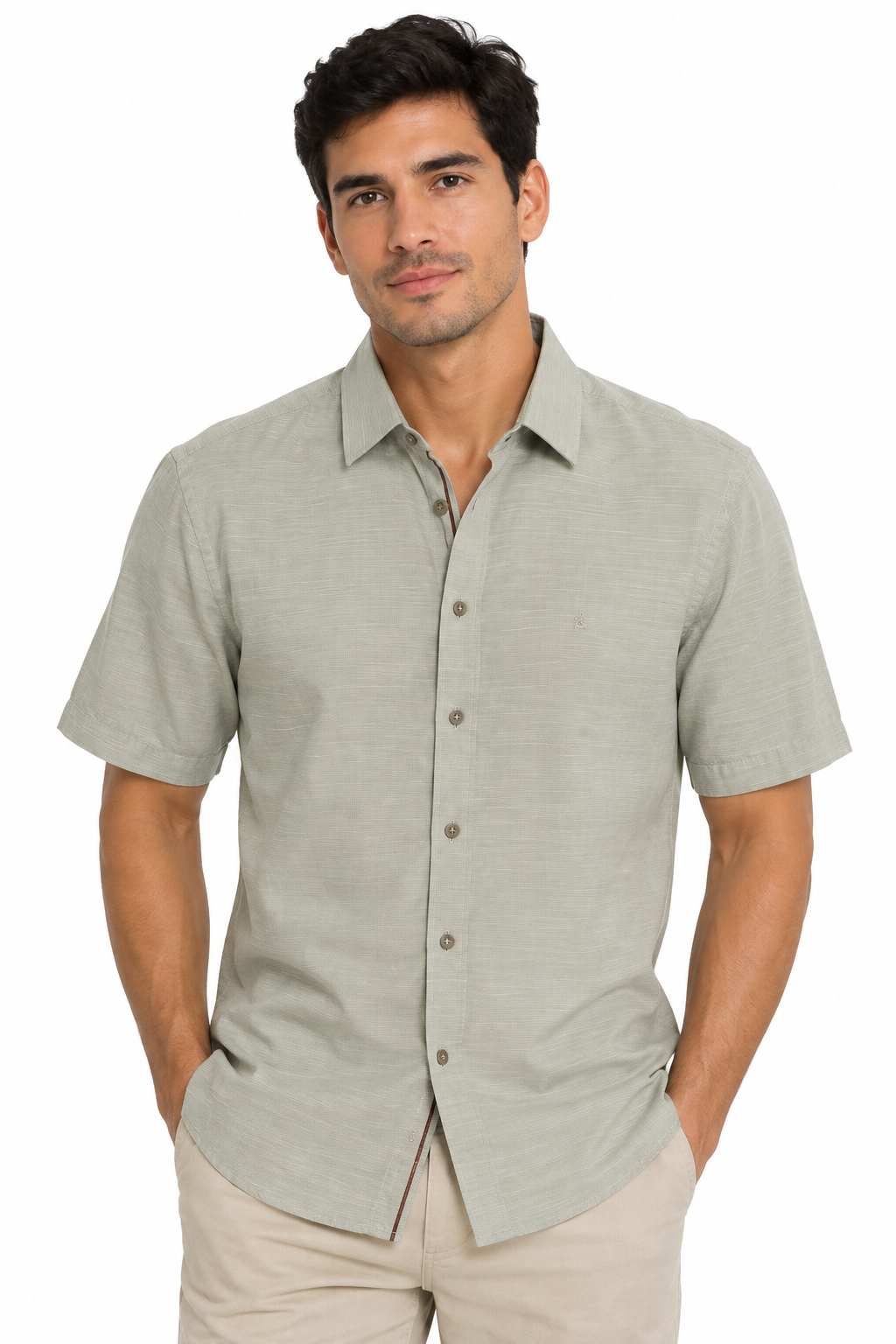 Camisa Casual Gris para Hombre de Manga Corta | Corte Regular Fit - Imagen 7