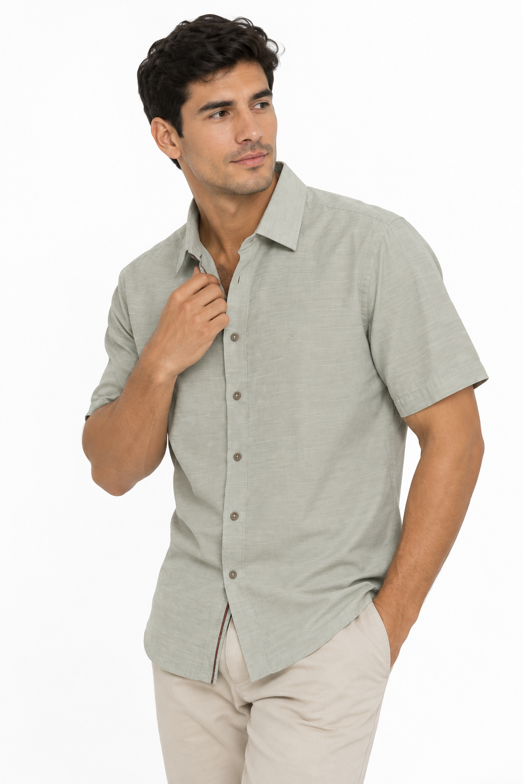 Camisa Casual Gris para Hombre de Manga Corta | Corte Regular Fit - Imagen 8