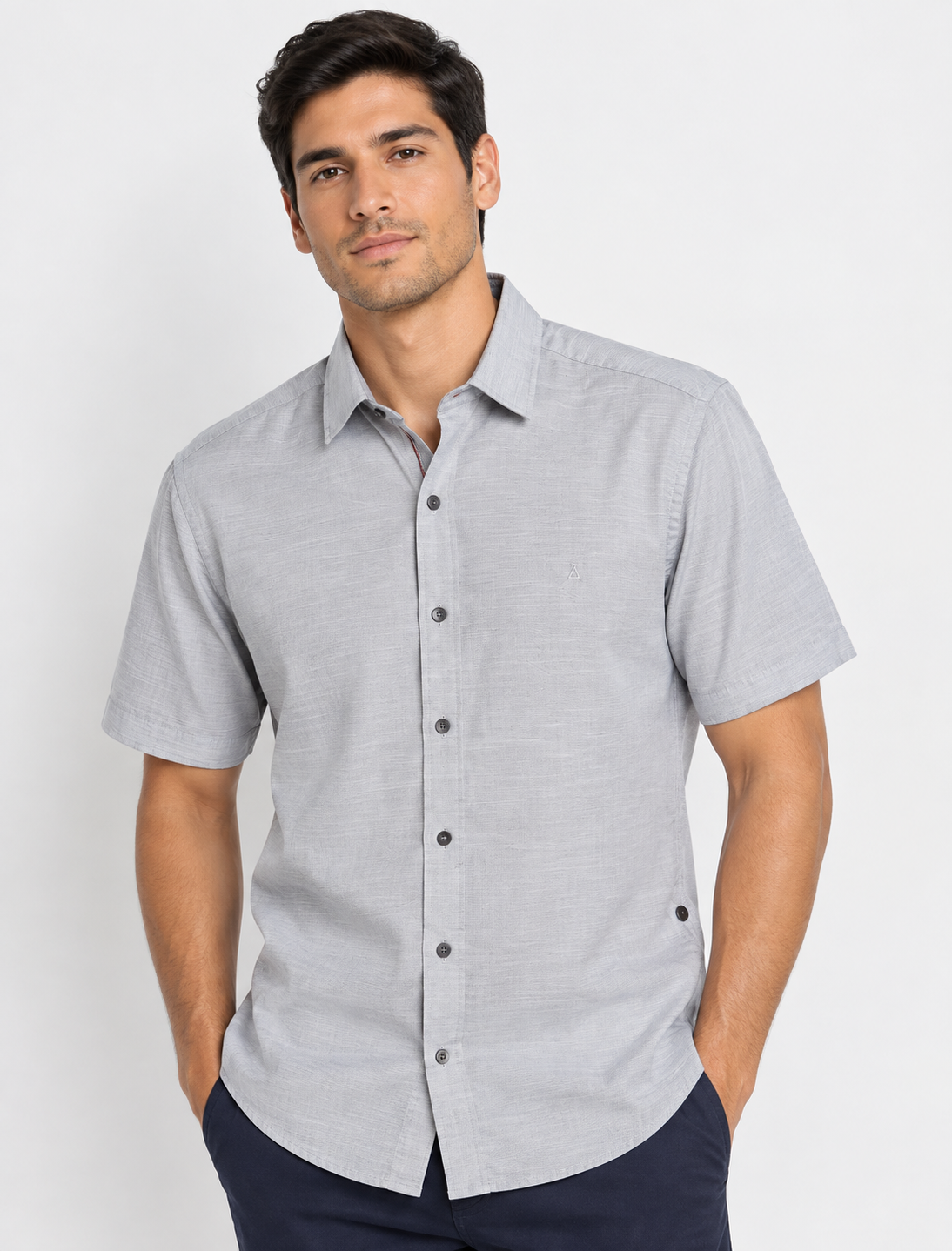 Camisa Casual Gris para Hombre de Manga Corta | Corte Regular Fit