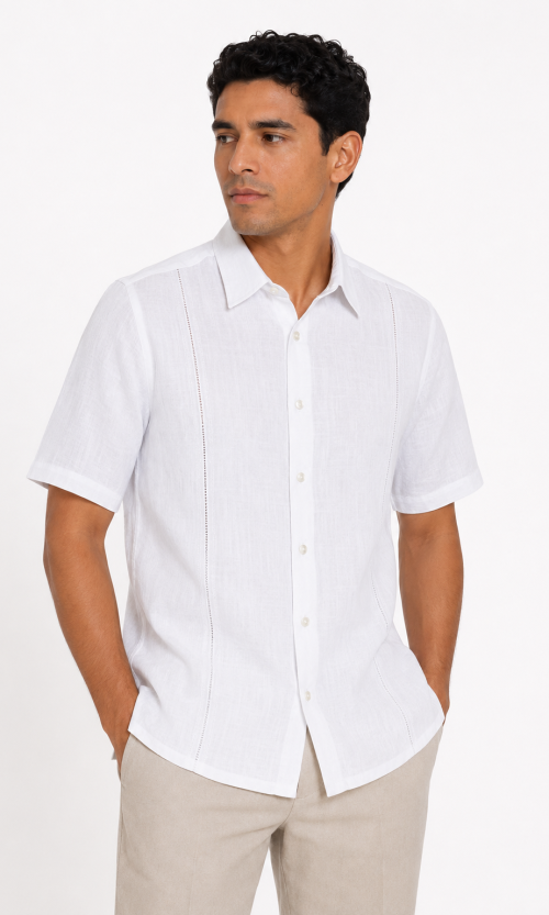 Guayabera hombre manga corta unicolor