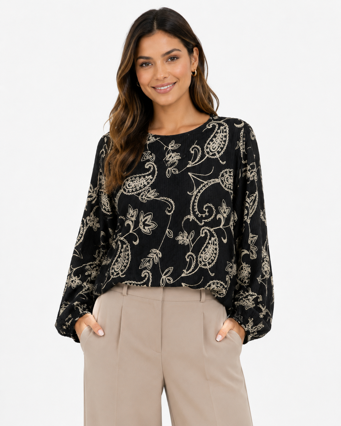 Blusa de Manga Larga con Estampado Paisley