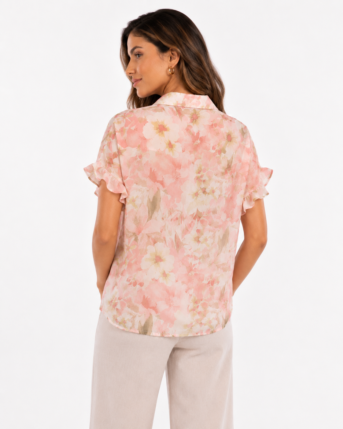 Camisa de Manga Corta con Estampado Floral Acuarela y Volantes en Mangas - Imagen 3