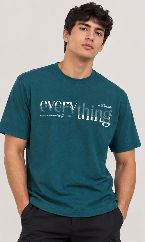 Camiseta para Hombre de Cuello Redondo con Estampado Tipográfico