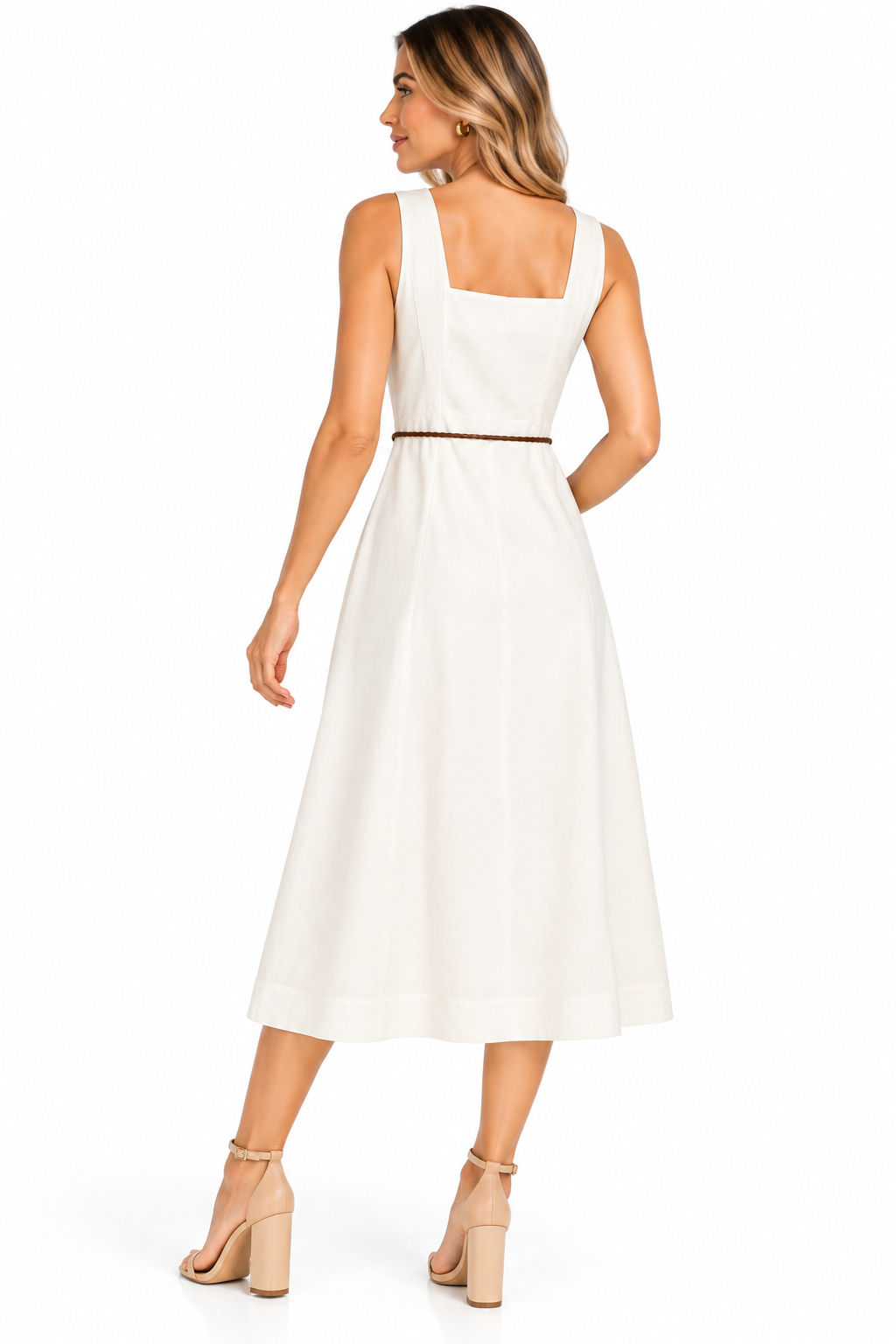 Vestido Midi Escote Cuadrado con Cinturón Trenzado - Imagen 9