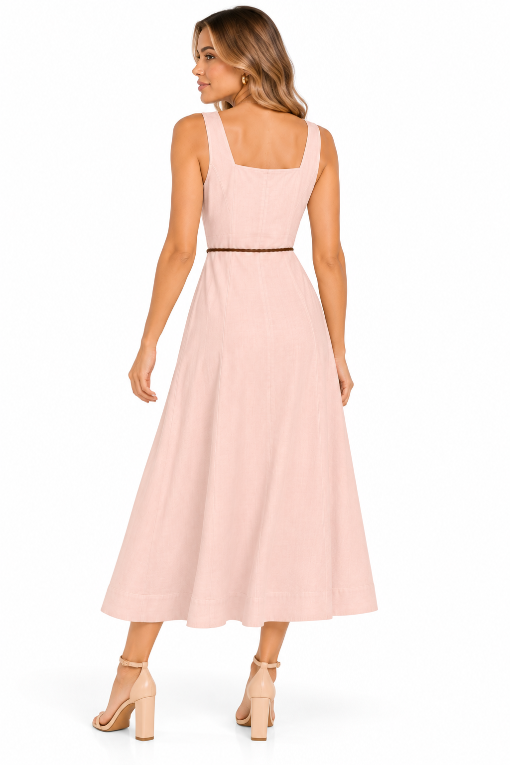 Vestido Midi Escote Cuadrado con Cinturón Trenzado - Imagen 6
