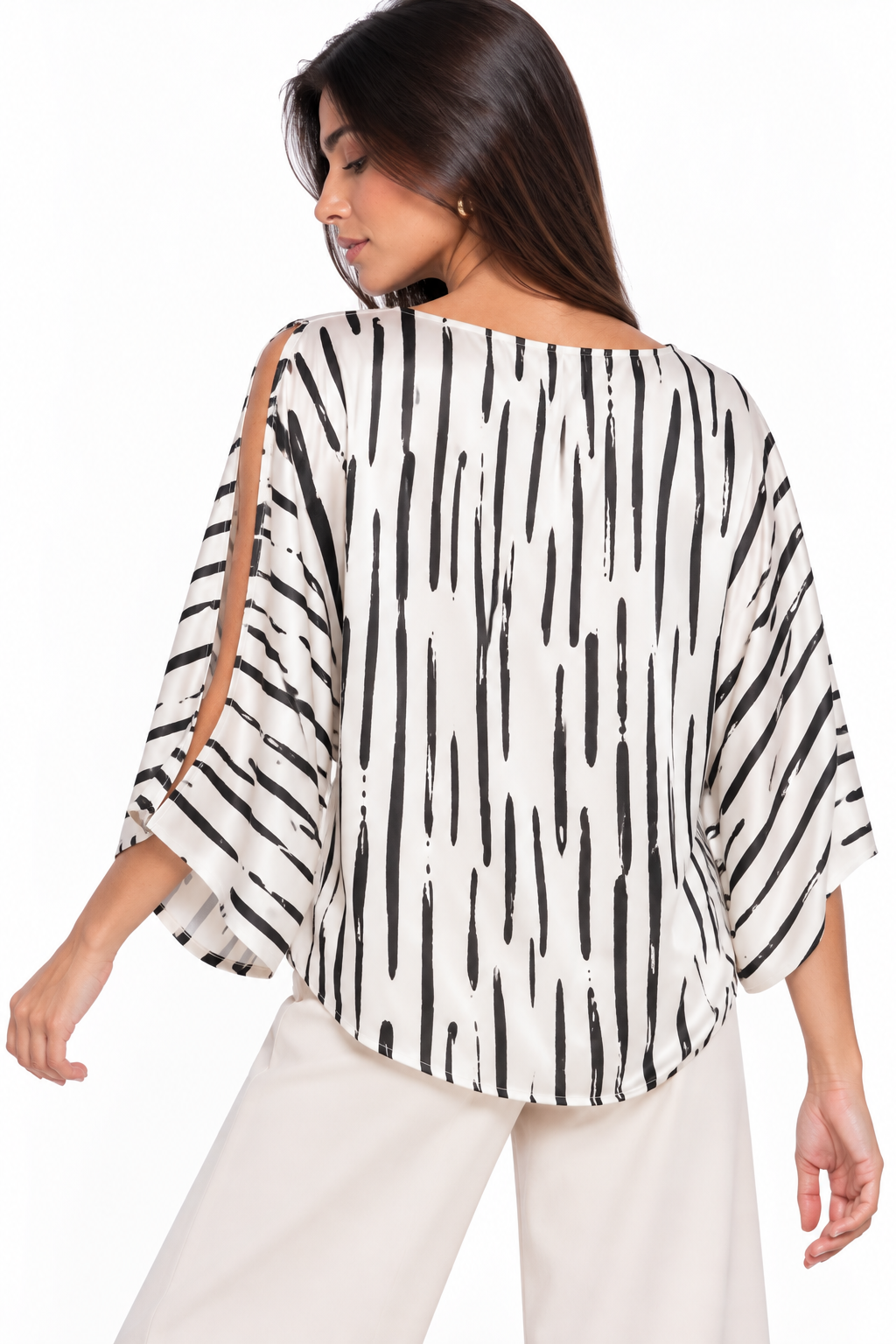 Camiseta Satinada Manga Murciélago con Estampado de Pinceladas y Cuello Hamaca - Imagen 3