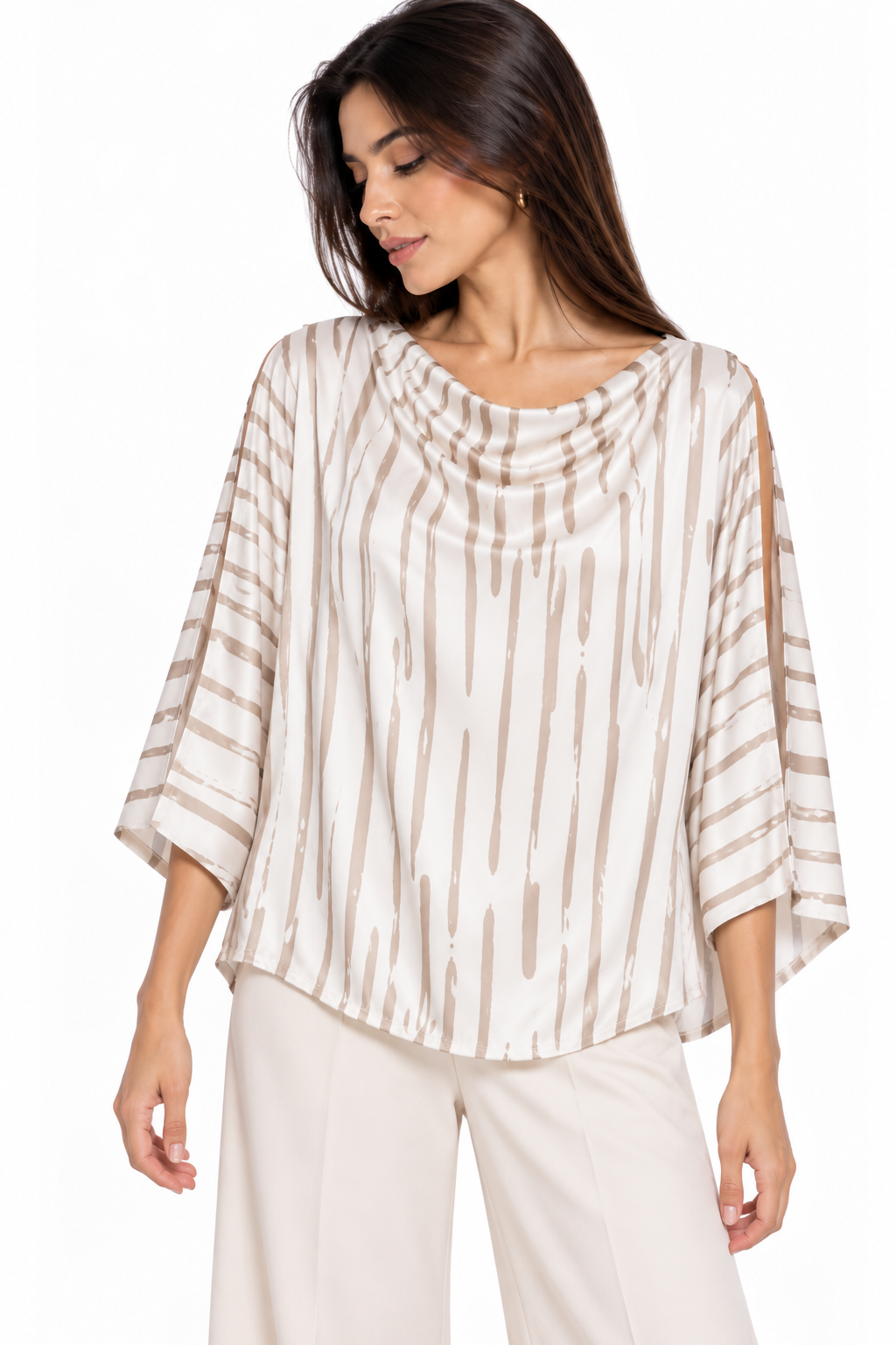 Camiseta Satinada Manga Murciélago con Estampado de Pinceladas y Cuello Hamaca - Imagen 5