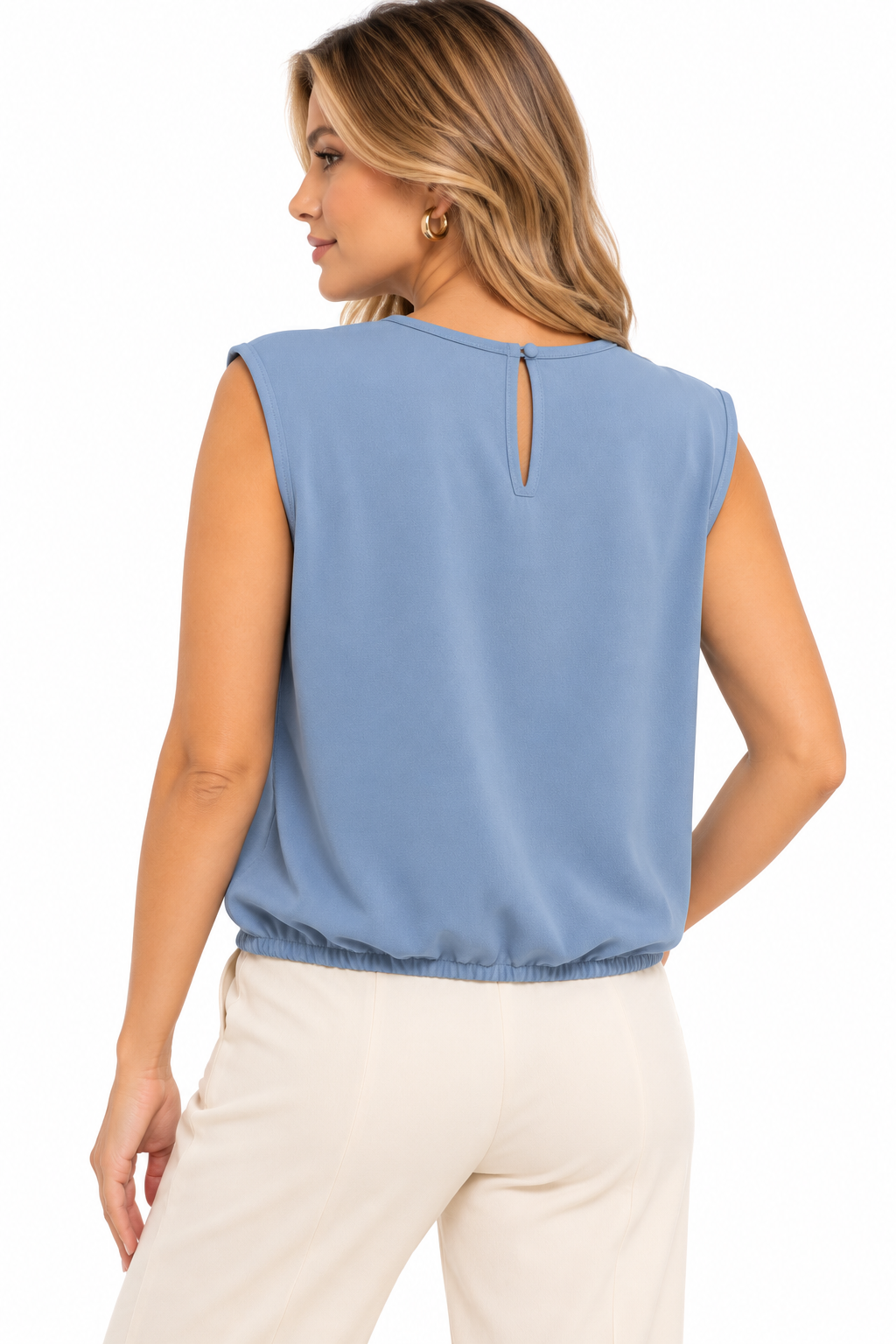 Camiseta Sin Mangas para Mujer con Ruedo Enresortado - Imagen 3