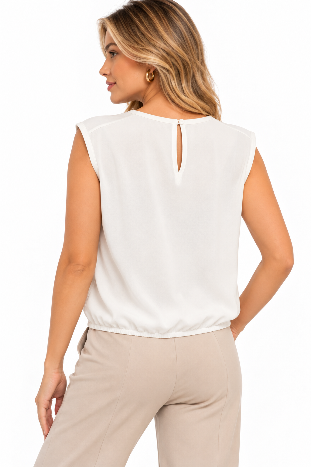 Camiseta Sin Mangas para Mujer con Ruedo Enresortado - Imagen 6