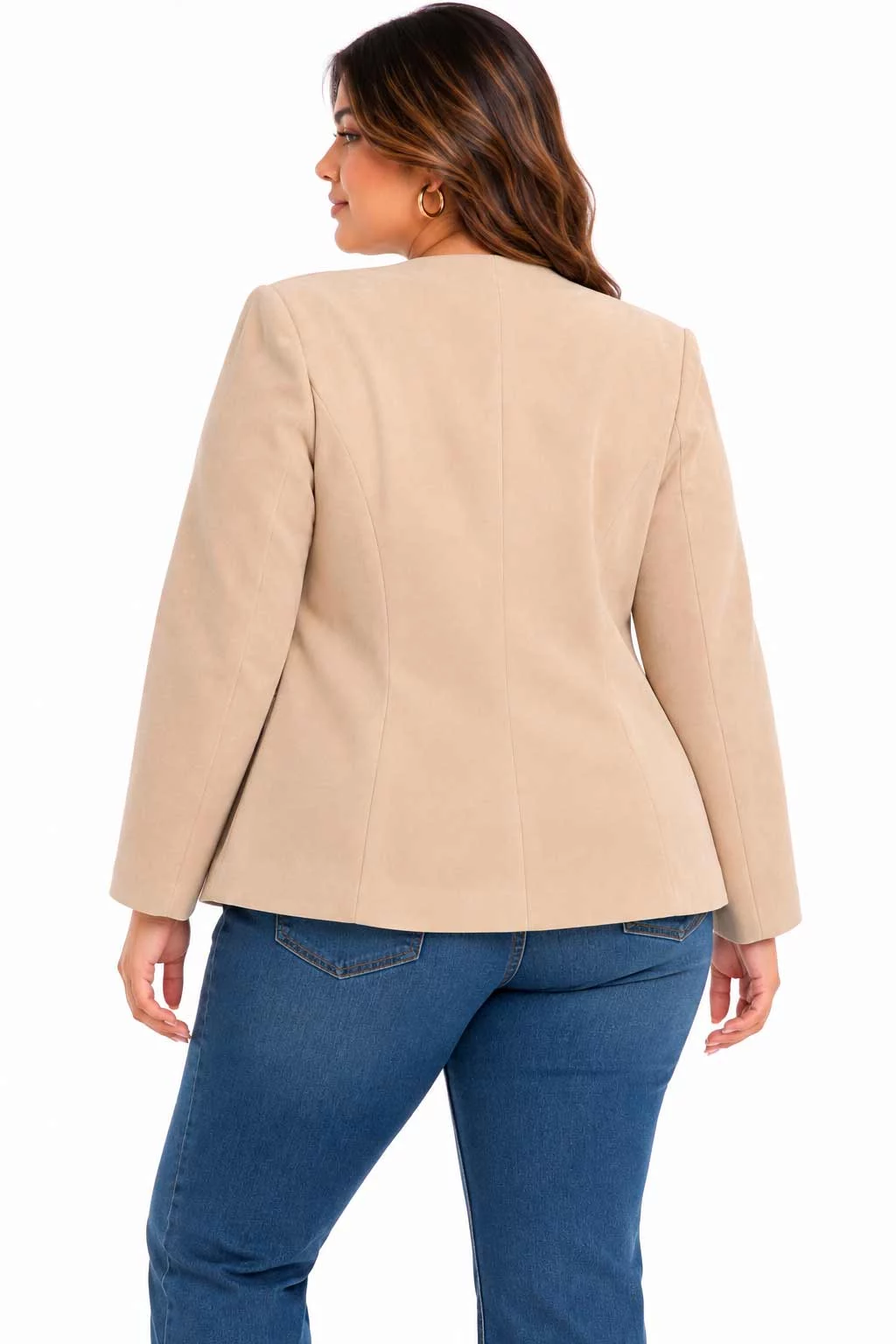 Chaqueta Blazer Plus Size en Gamuza Sintética con Solapa Abierta - Imagen 3