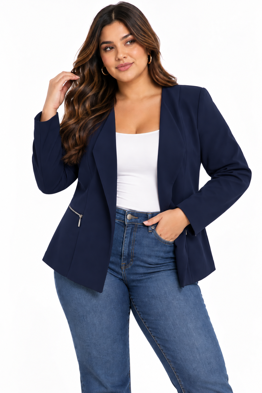 Chaqueta Blazer Plus Size en Gamuza Sintética con Solapa Abierta - Imagen 4
