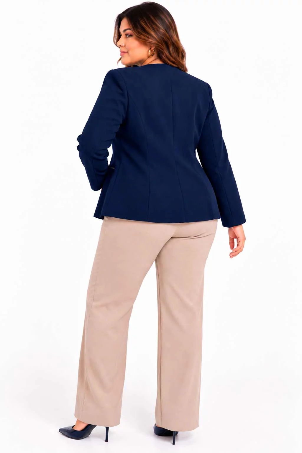 Chaqueta Blazer Plus Size en Gamuza Sintética con Solapa Abierta - Imagen 6