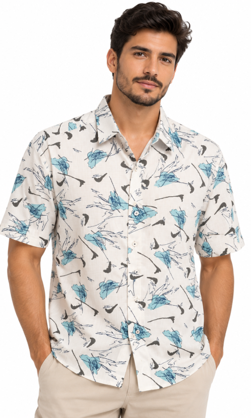 Camisa Manga Corta Hombre Estampado Abstracto