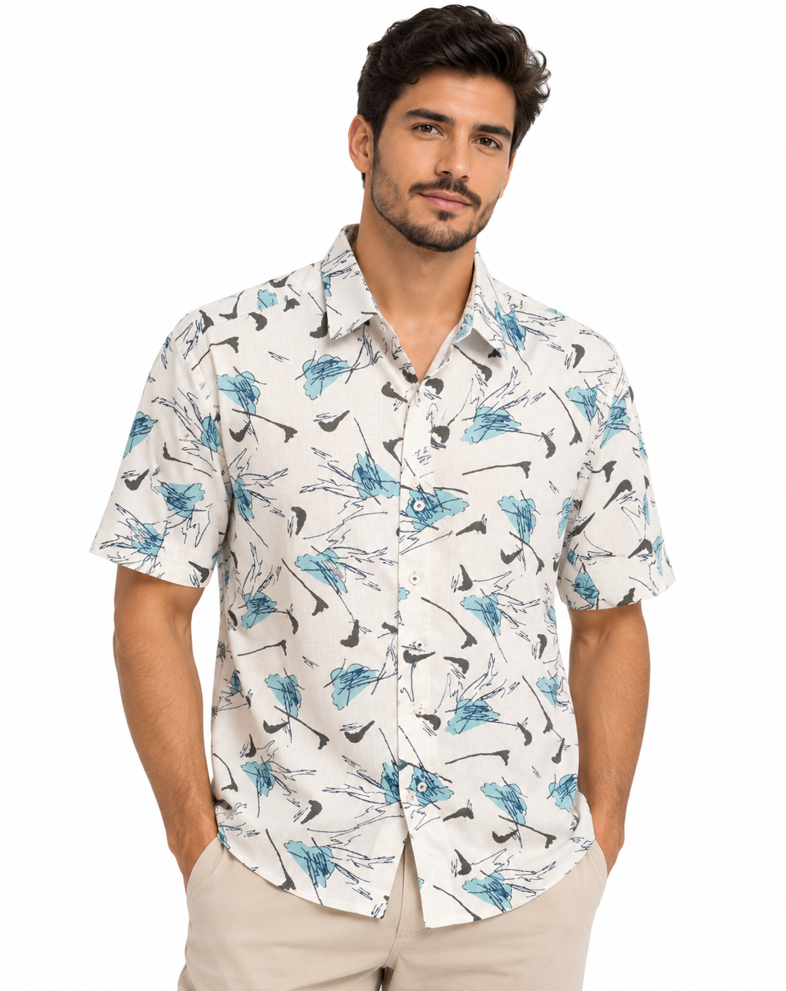 Camisa Manga Corta Hombre Estampado Abstracto