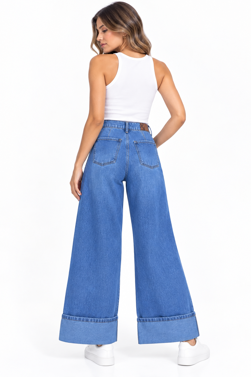 Jean Wide Leg de Tiro Alto con Bota Doblada Ancha - Imagen 6