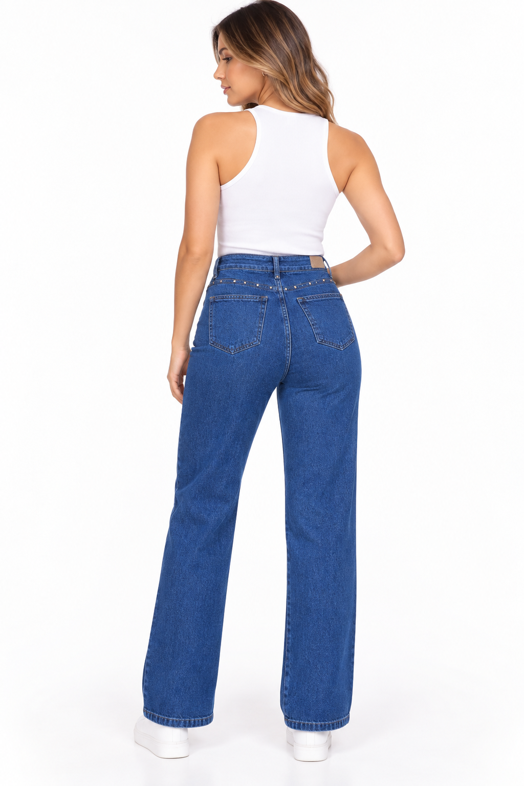 Jean Wide Leg de Tiro Alto en Denim Azul Clásico - Imagen 3