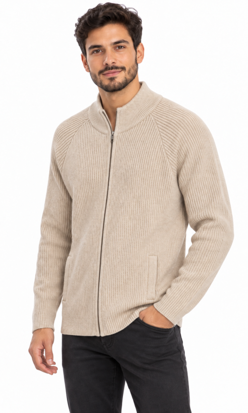 Chaqueta Tejida para Hombre en Punto Acanalado con Cremallera Frontal